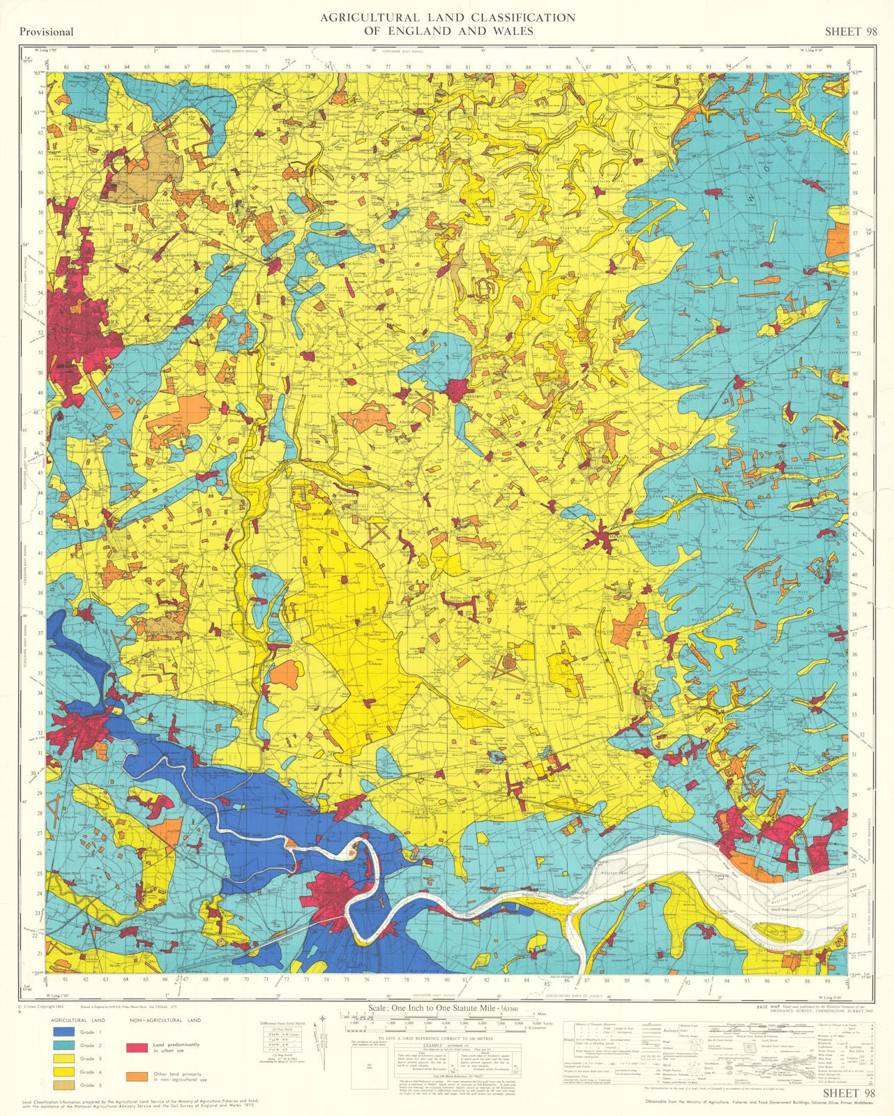 Agricultural Land Classification 98 Humberhead Levels. Yorkshire Wolds 1971 map